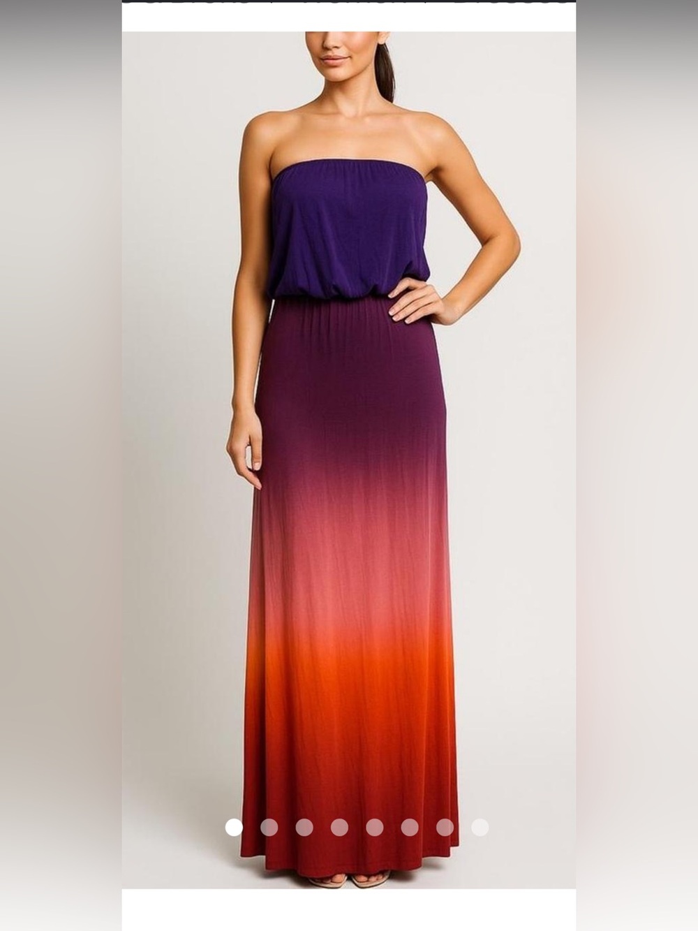 Young Fabulous & Broke Strapless Ombre Maxi Skirt Dress in Purple, Orange, Red